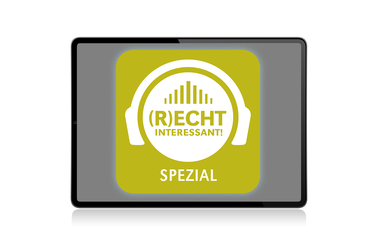 Logo (R)ECHT INTERESSANT-Podcast Spezial auf Tablet-Bildschirm