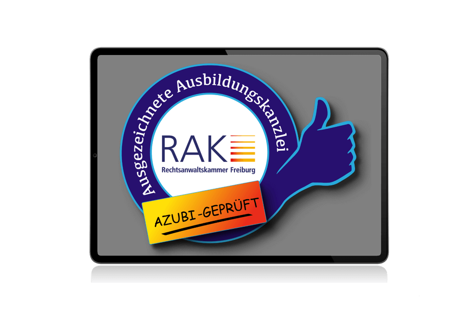 Logo zum Zertifikat "Azubi-geprüft" auf Table-Bildschirm