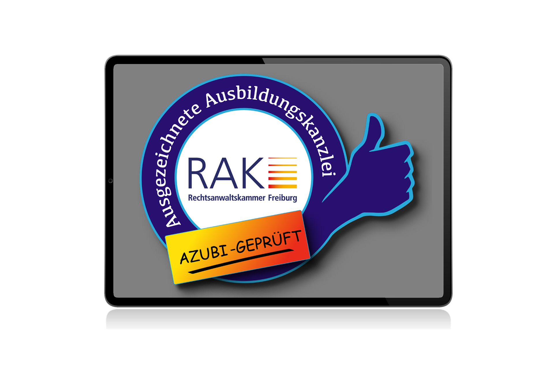 Logo zum Zertifikat "Azubi-geprüft" auf Table-Bildschirm