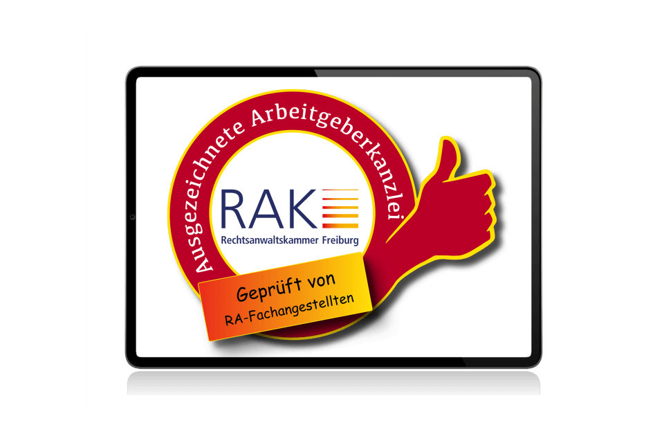 Logo Zertifikat "RA-fach-geprüft" auf Tablet-Bildschirm